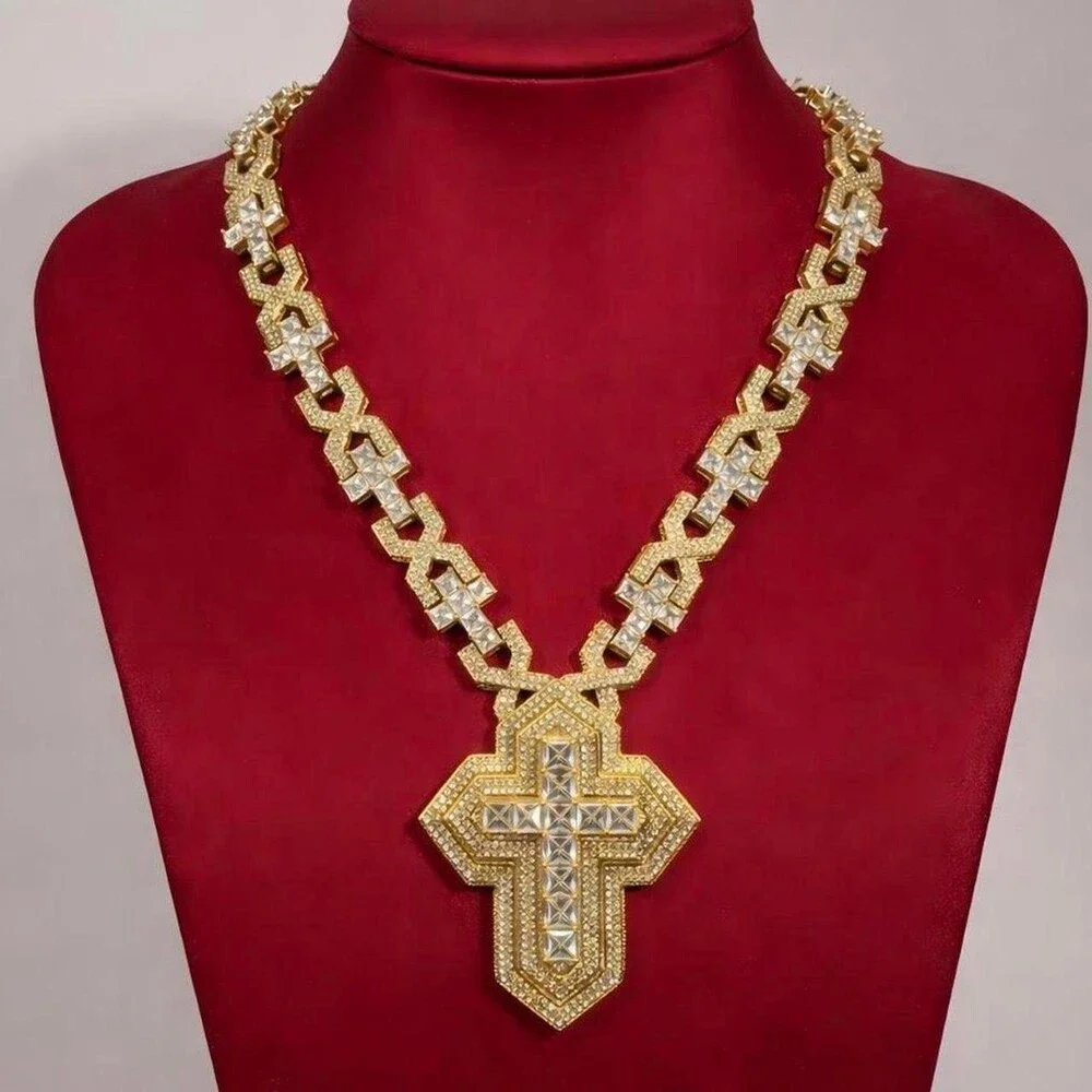 Iced Out Gold Cross Necklace 20inch
